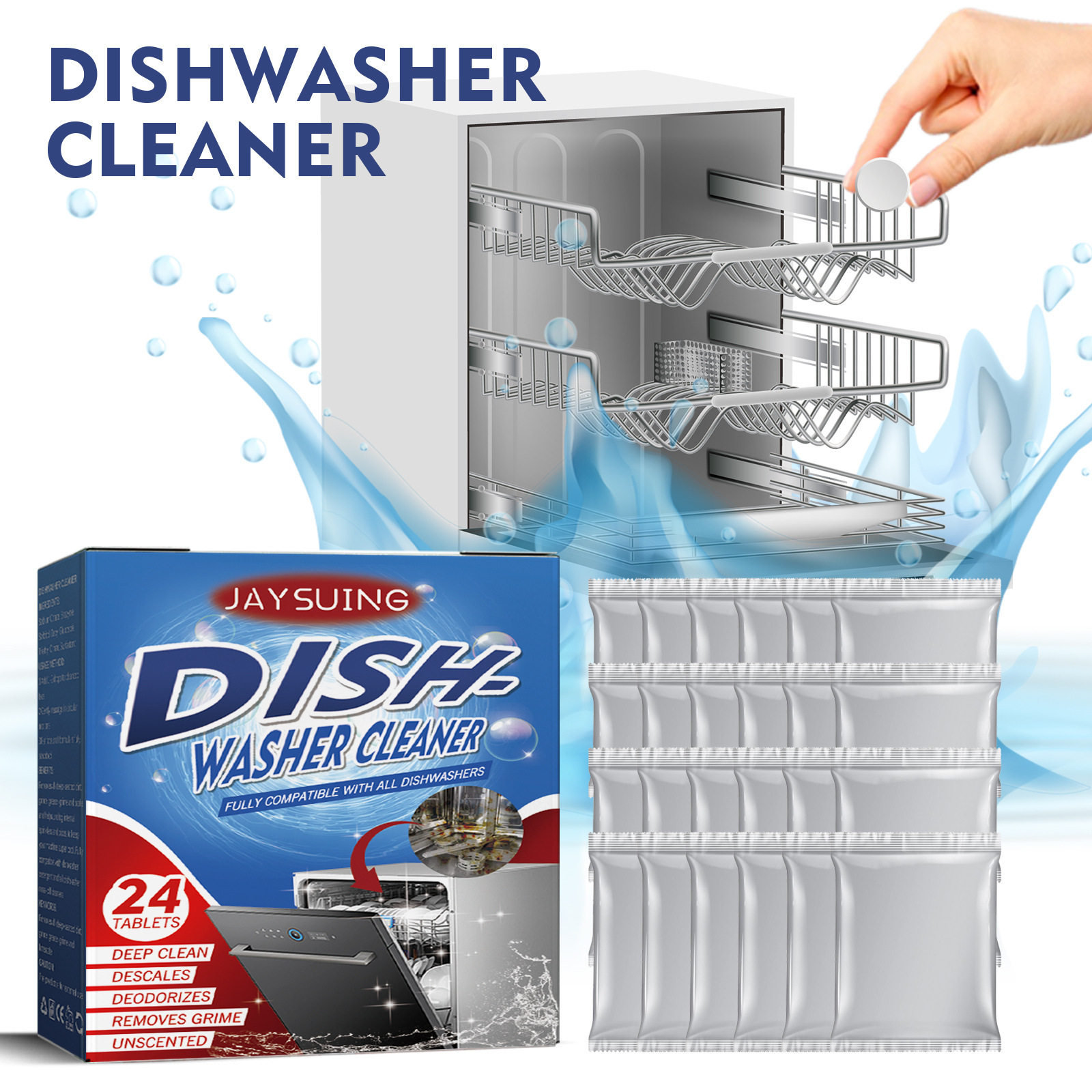 Cross-Border Jaysuing Dishwasher Cleaning And Descaling Tablets To Remove Heavy Grease Stains, Kitchen And Bathroom Appliances, Household Dishwasher Cleaner