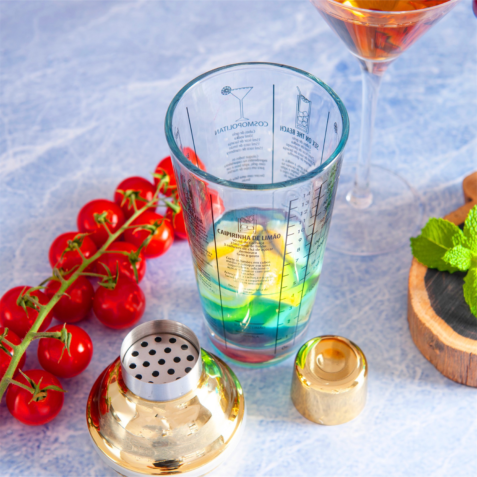 Household Three-stage Transparent Glass Cocktail Shaker With Scale Stainless Steel Shek Cup Bar Cocktail Shaker