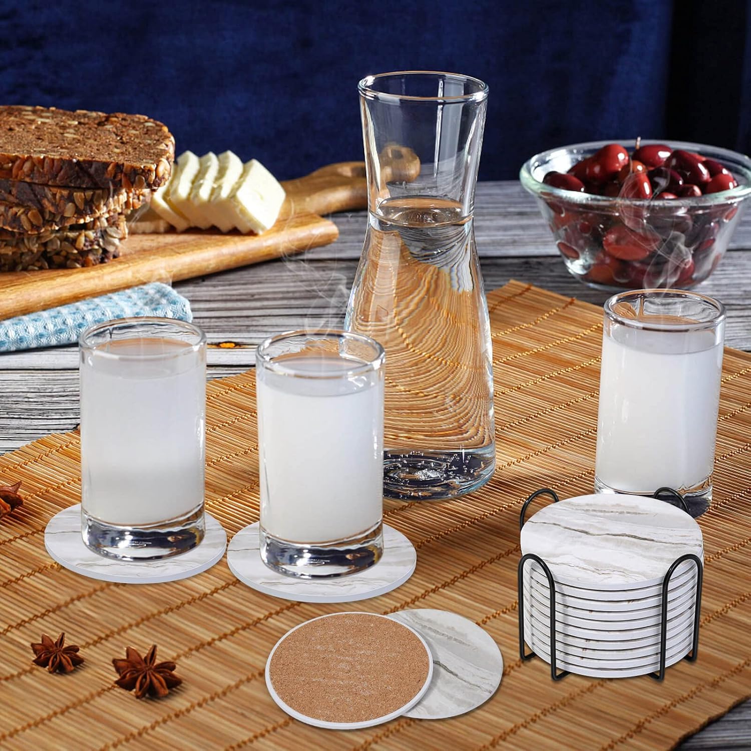 Ceramic Drink Coasters 6 PCS With Holder, Absorbent Marble Style Coaster Set For Coffee Table, Wooden Table, Cups And Home Decor