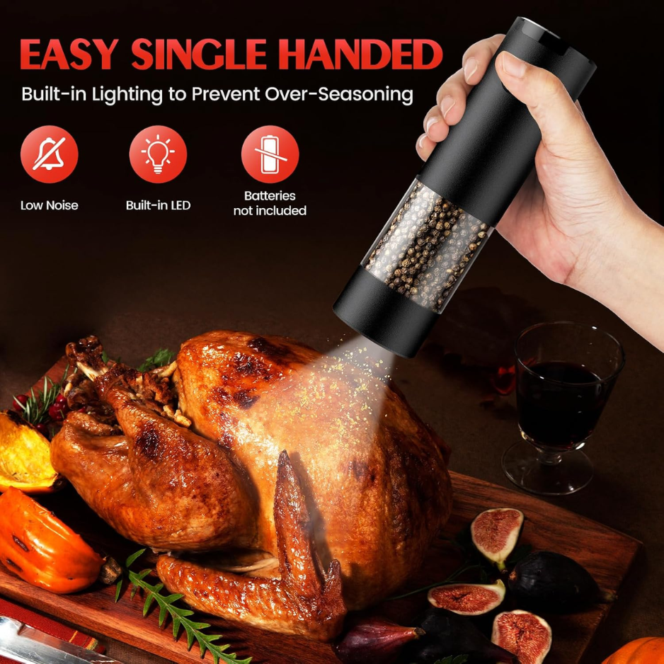 Electric Salt And Pepper Grinder Set Automatic Battery Pepper Mill Shakers Adjustable Coarseness Upgraded Larger Capacity With Led Home And Kitchen Appliances