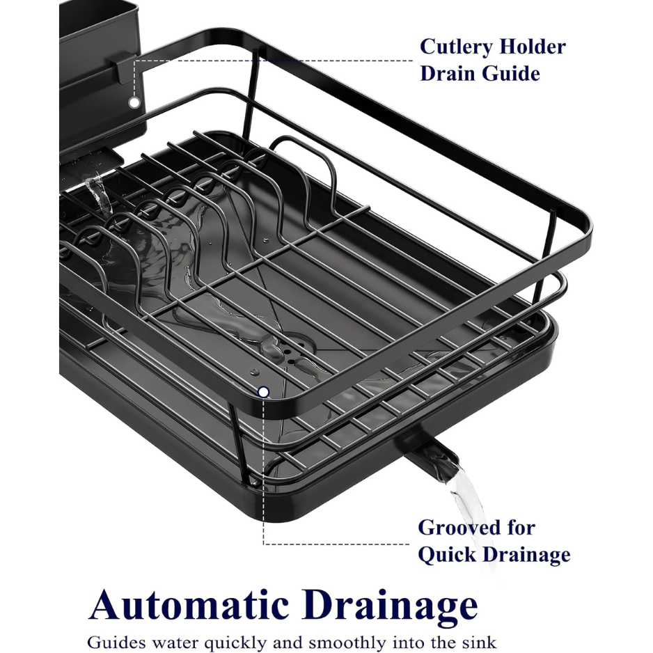 Dish Drying Rack For Kitchen Counter, 12W X 15.5L, Black Stainless Steel Sink Organization, Cutlery Holder, Home