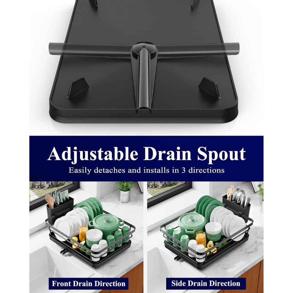 Dish Drying Rack For Kitchen Counter, 12W X 15.5L, Black Stainless Steel Sink Organization, Cutlery Holder, Home