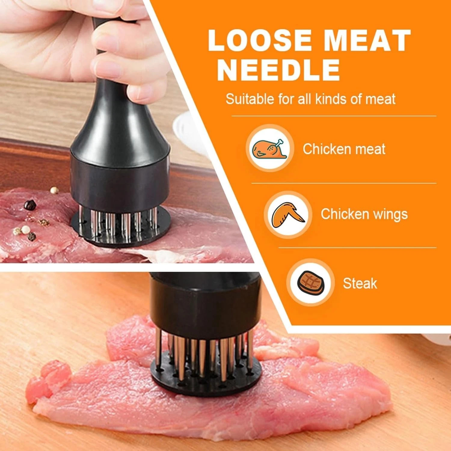 Meat Tenderizer Tool With 21 Ultra Sharp Stainless Steel Needle Dishwasher Safe