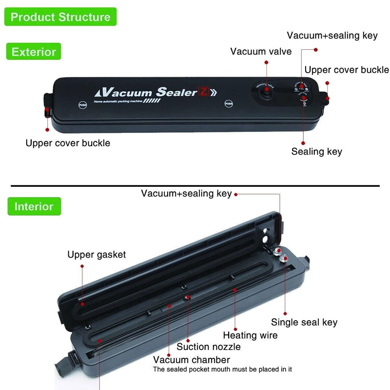 Automatic & Manual Vacuum Sealer For Dry And Wet Food Packaging With 60 Bags