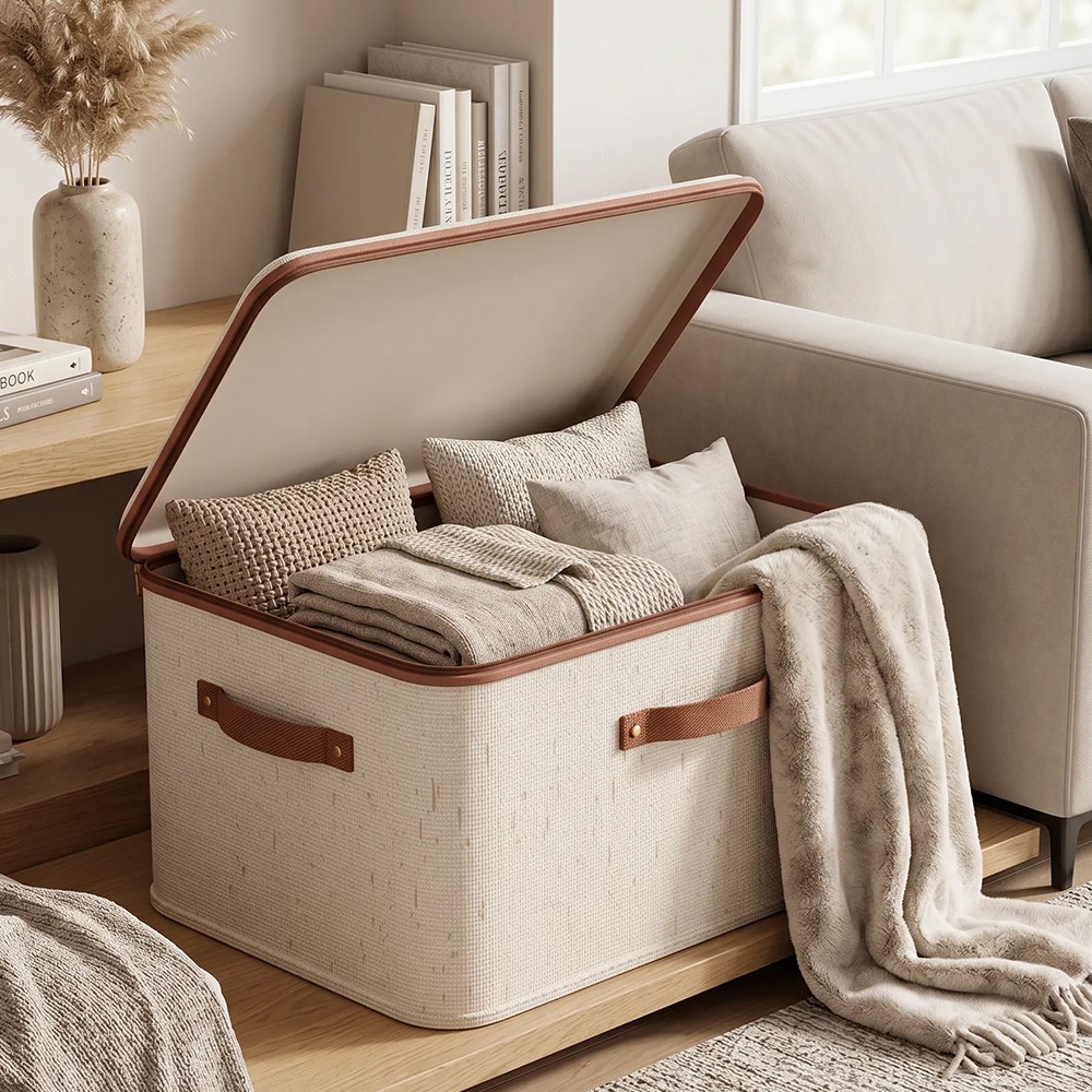 4PCS 56L Large Foldable Storage Box Folding Fabric Clothes Baskets With Lid UK