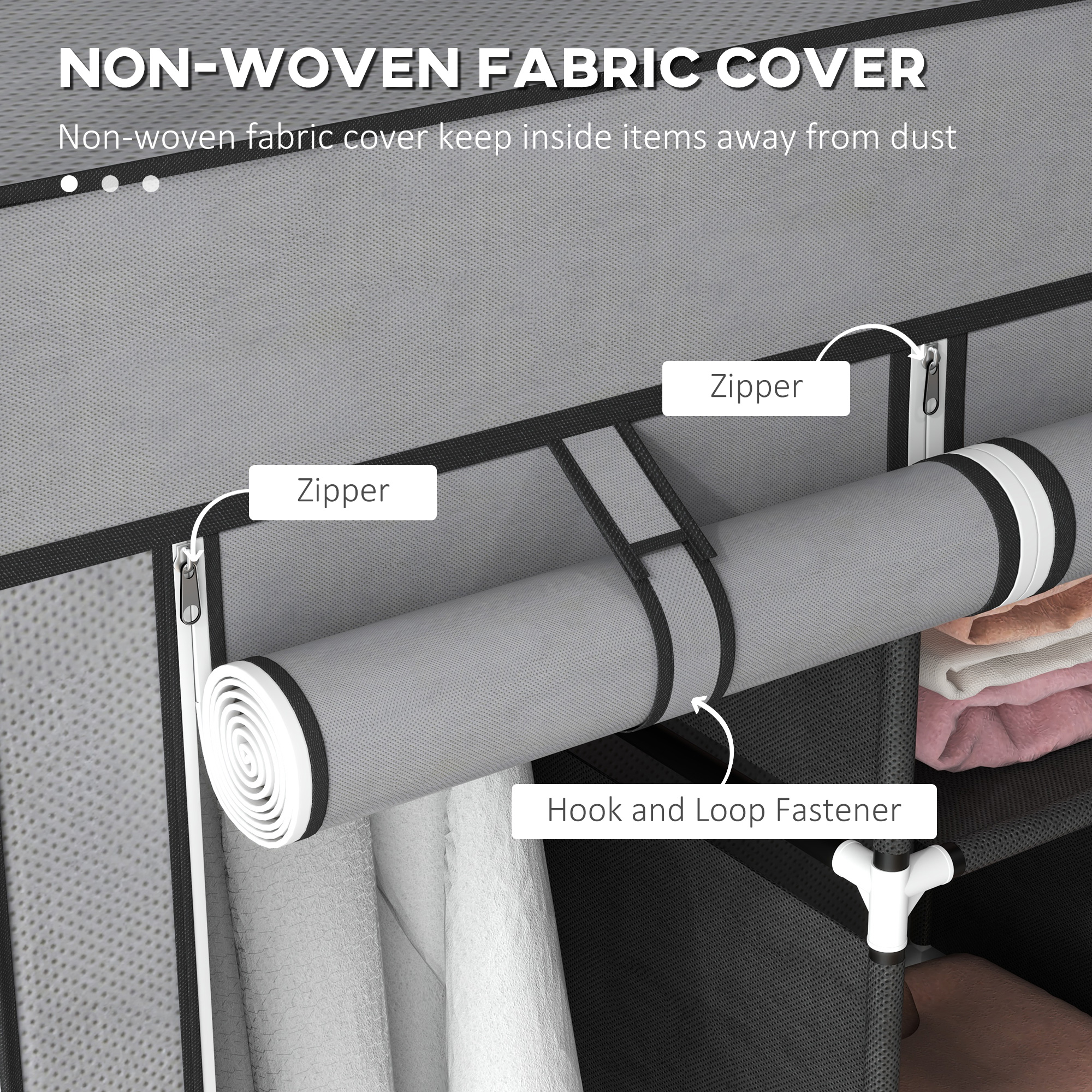 Fabric Wardrobe For Bedroom,Portable Wardrobe With 5 Shelves,2 Hanging Rails And 3 Fabric Drawers,Foldable Closet,125 X 43 X 162.5cm,Dark Grey