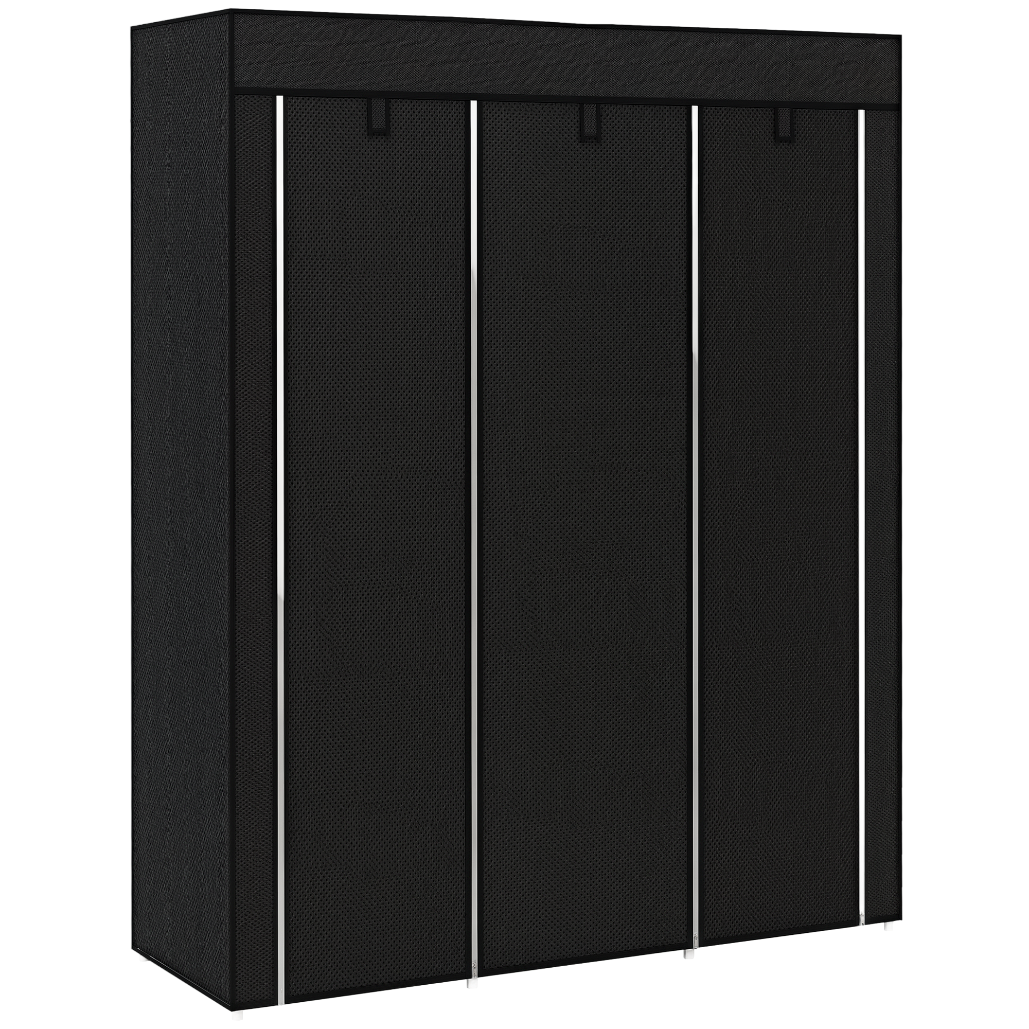 Fabric Wardrobe,with Rails And Shelves-Black