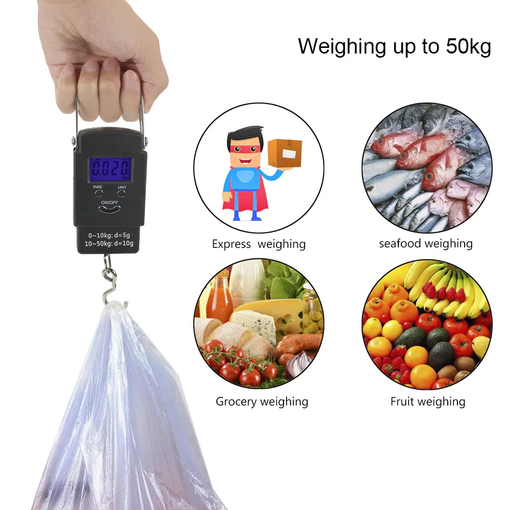 Portable Fish Scale Travel LCD Digital Hanging Luggage Electronic 110lb / 50kg
