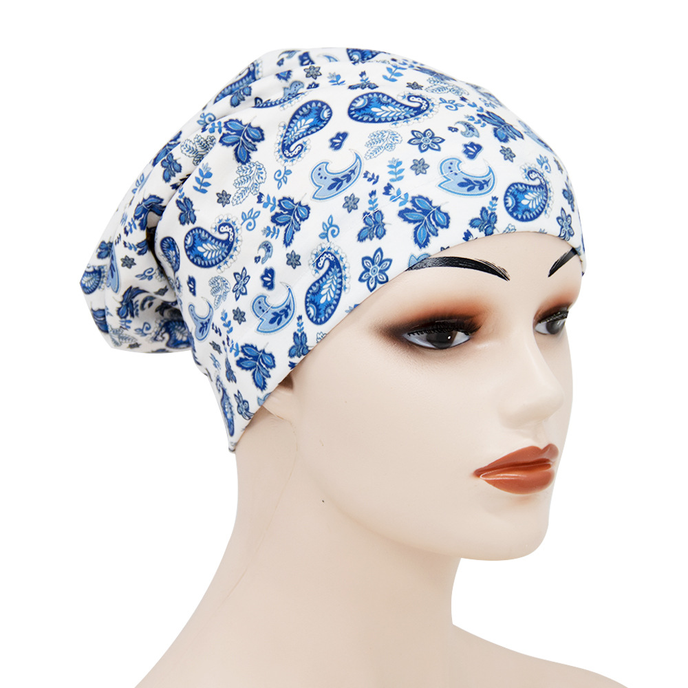 Elastic Cotton Printed Double-layer Lining Satin Nightcap