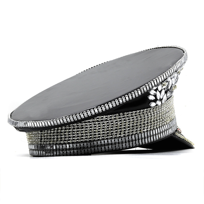 Women's Diamond Wedding Hat Silver Sequined Diamonds Photography Hat Peaked Cap Flat-top Hat Performance Cap