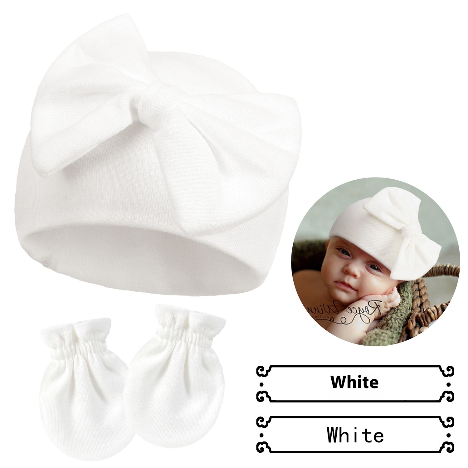 Newborn Fetal Cap Baby Bow Sleeve Cap Fashionable Warm Toddler Gloves Plus Tire Cap