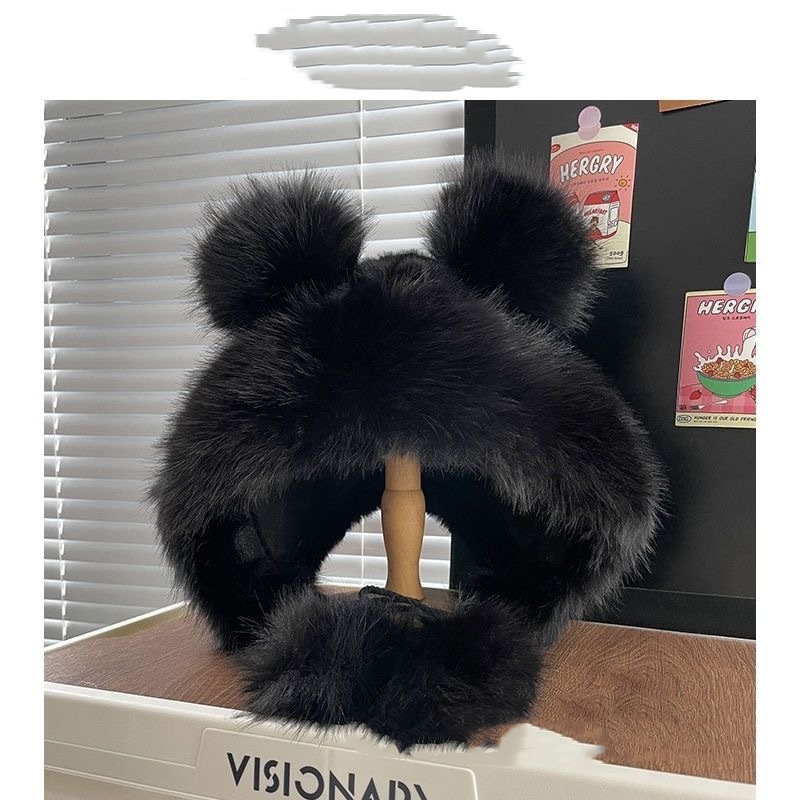 Thick Warm Earflaps Cute Big Head Circumference Fox Fur Ushanka