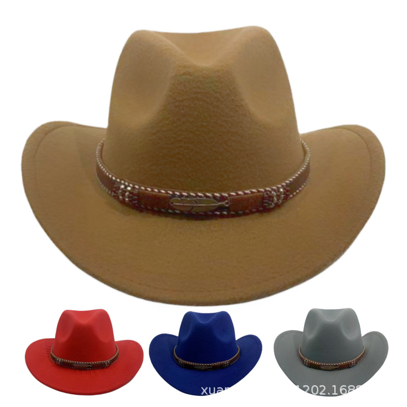 Curling Cowboy Hat Men's And Women's Leaf Belt Fur Felt Hat