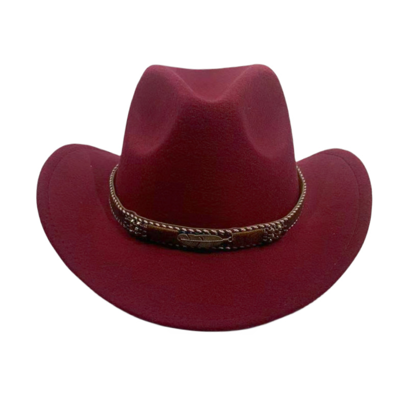 Curling Cowboy Hat Men's And Women's Leaf Belt Fur Felt Hat