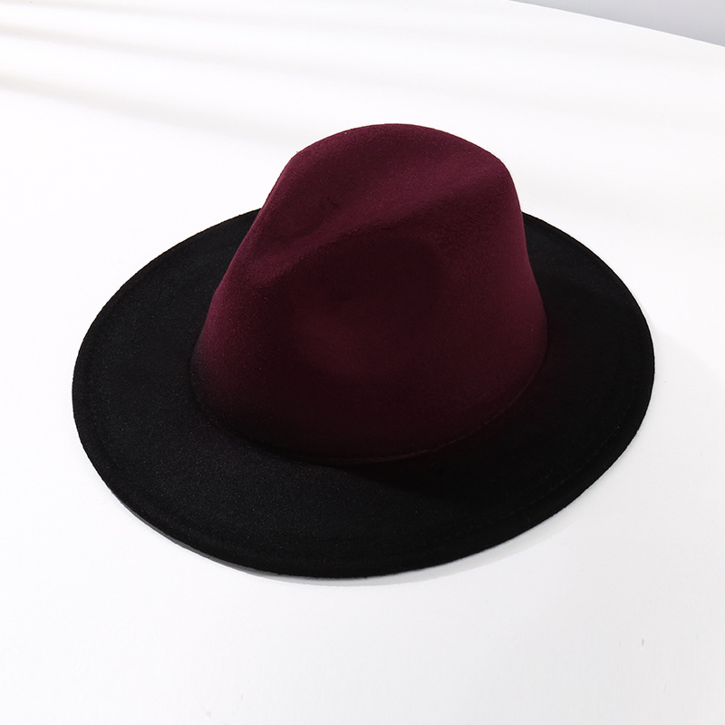 Fashion Gradient Color Fedora Hat Flat Brim Woolen Felt Hat