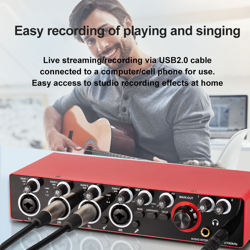 4-way Professional Computer Recording Sound Card Small External Driver-free Live Mixing Tuning Equipment MD44