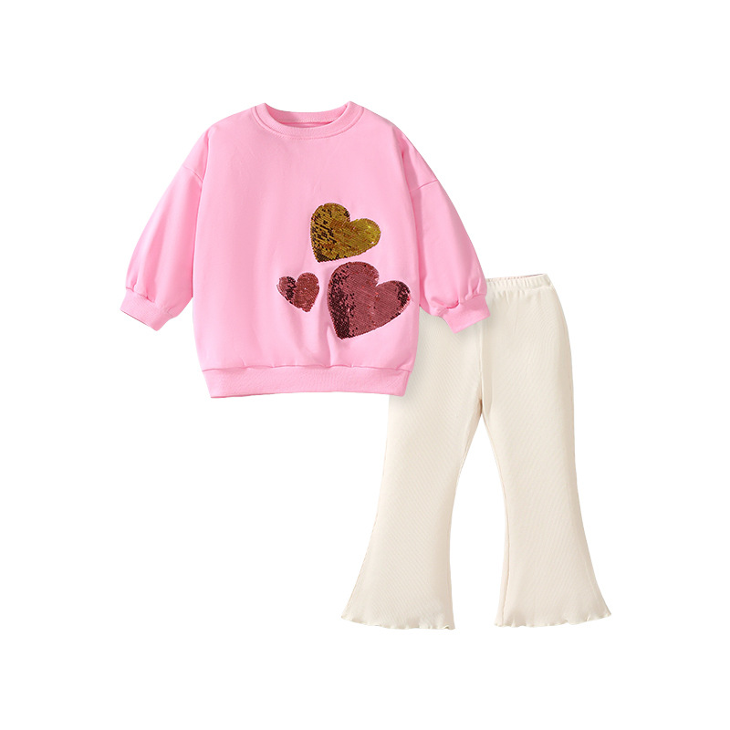 Long Sleeve Girls' Suit Cute Heart-shaped European And American Two-piece Suit