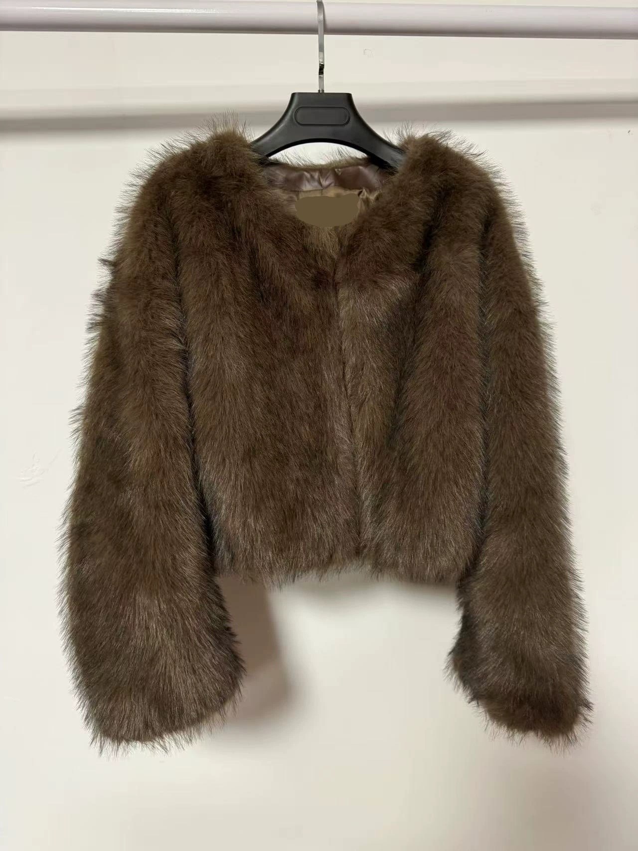 Women's Round Neck Long Sleeve Faux Fur Coat