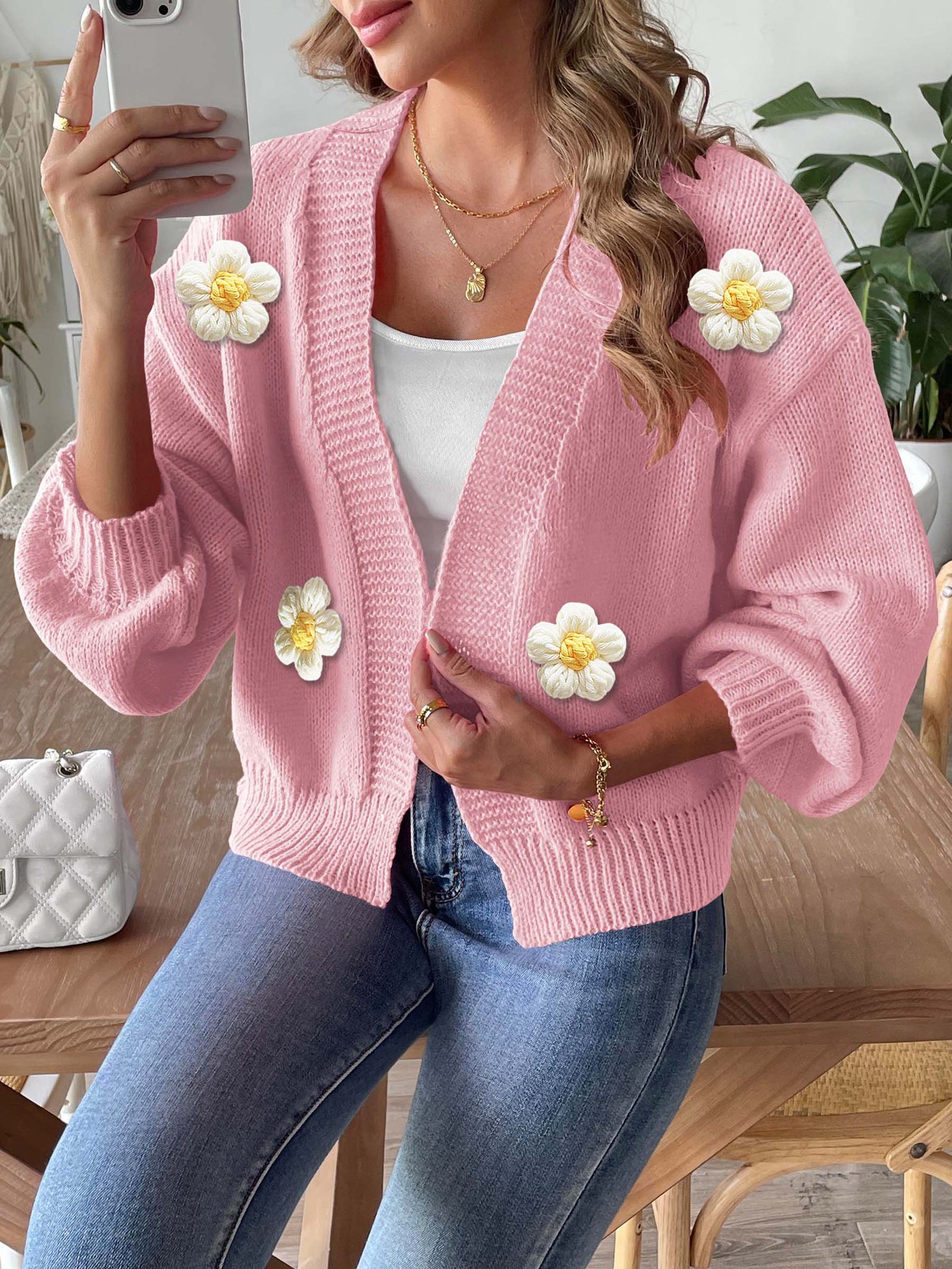 Women's Cardigan Crocheted Patchwork Knitting Long Sleeve