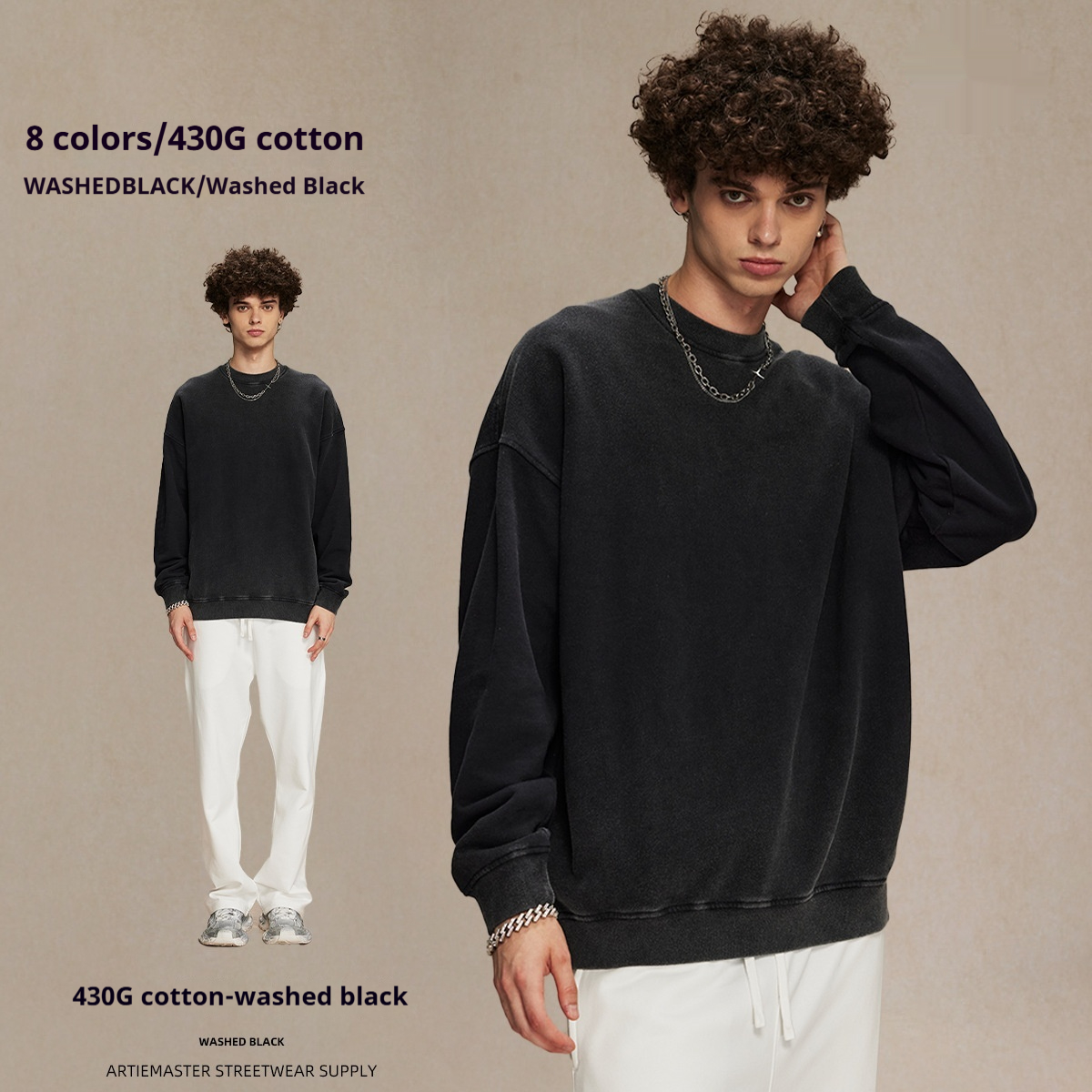 Men's Anti-bottom Fried Color Distressed Washed Wool Round Neck Sweater
