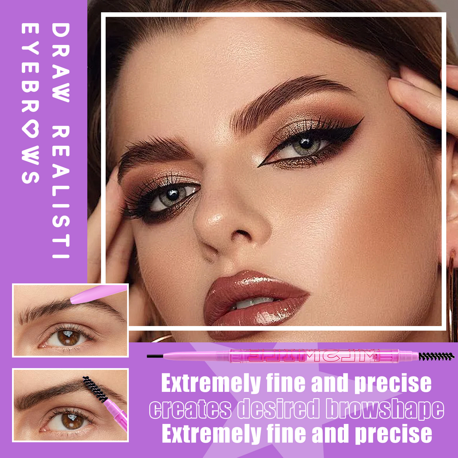 4-color Double-headed Eyebrow Pencil Waterproof And Sweat-proof Long-lasting