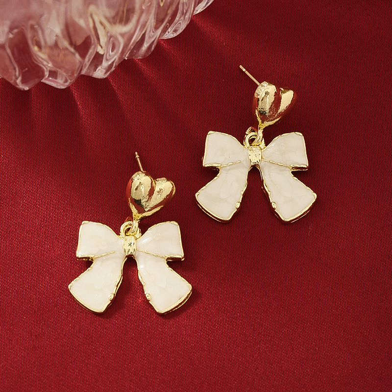 S925 Silver Needle Sweet Bow Love Earrings