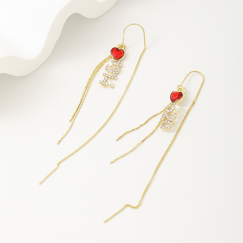 Silver Needle Long Red Female Niche High-end Earrings