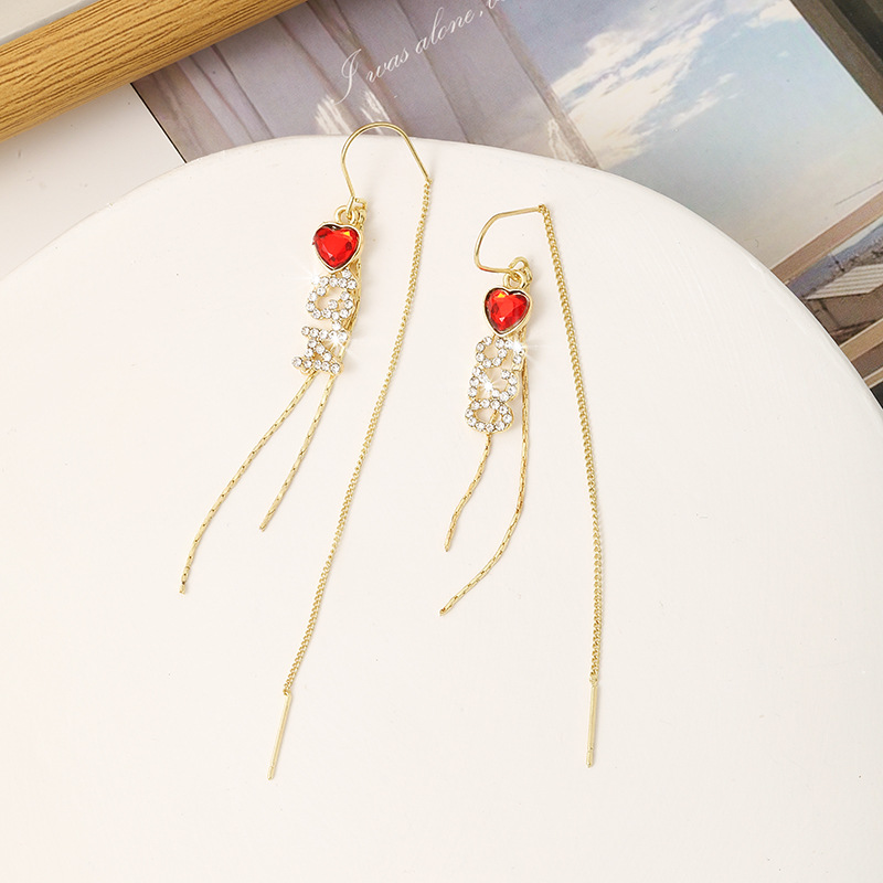 Silver Needle Long Red Female Niche High-end Earrings