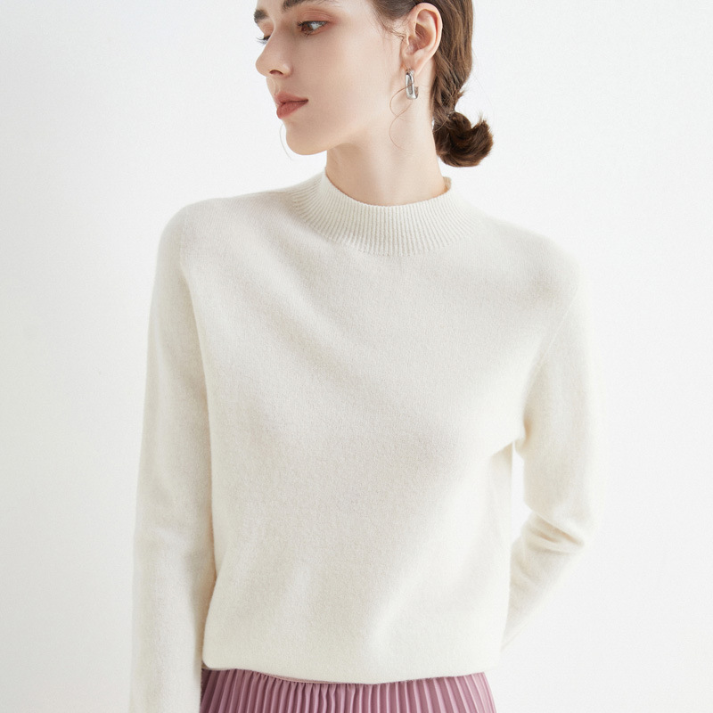 Half High Collar Pure Wool Women's Long Sleeved Knitted Base Sweater