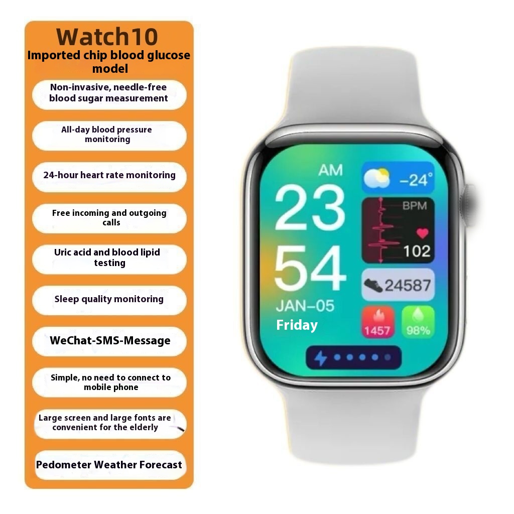 Needle-free Blood Sugar Testing Blood Pressure Smart Watch Uric Acid Heart Rate Bluetooth Calling