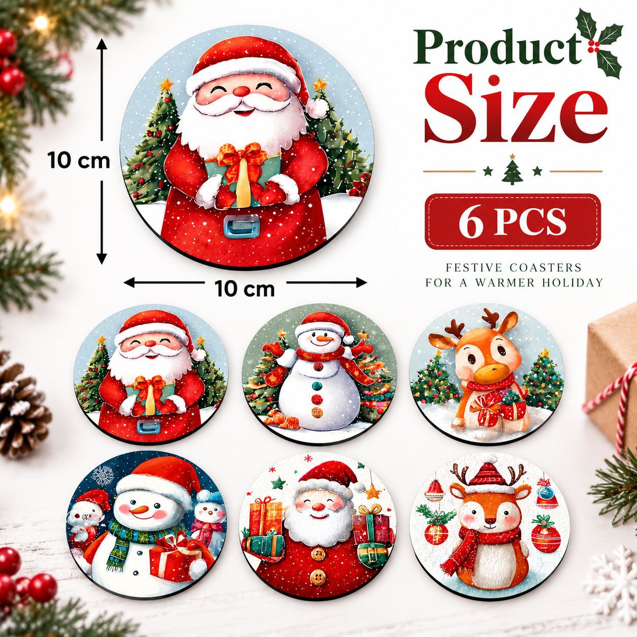 Santa Claus And Snowman Wooden Drink Coaster Craft Decorations