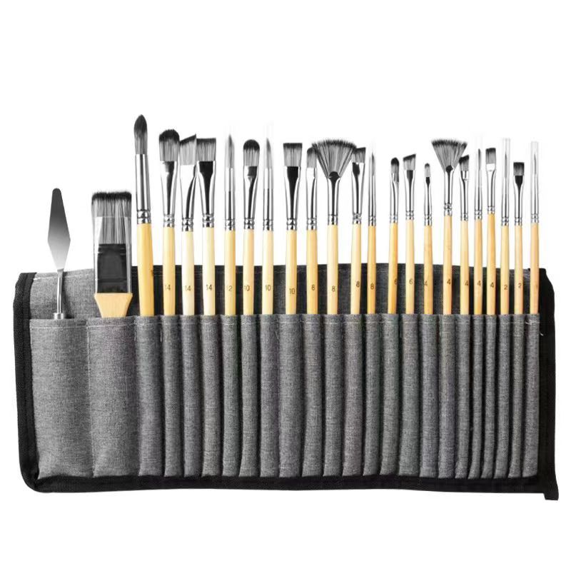 24-piece Oil Painting Brush Set In A Canvas Bag