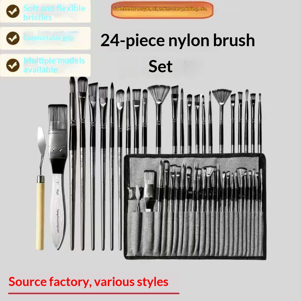 24-piece Oil Painting Brush Set In A Canvas Bag