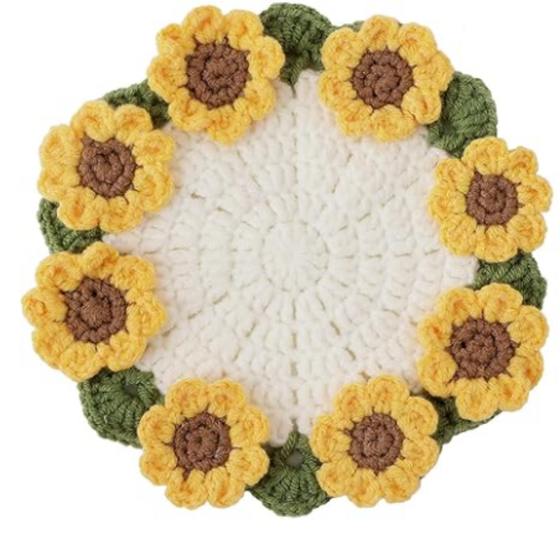 Handmade Crocheted Rose Coaster Tabletop Decoration