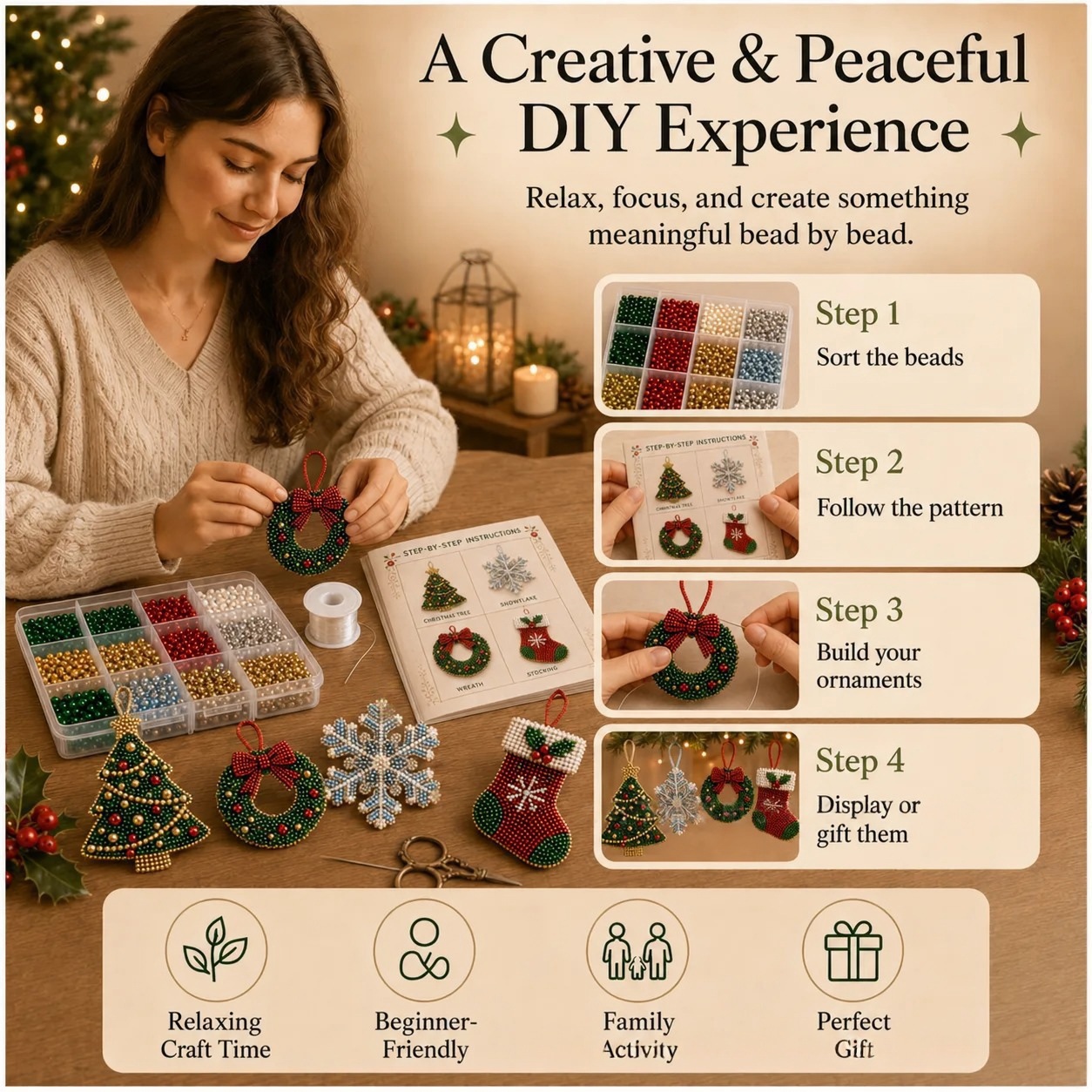 Portable Fun And Cute Christmas Beading DIY Kit