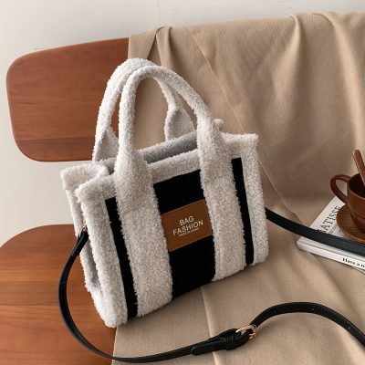Women's Fashion Lambswool Clash Of Colors Handbag Shoulder Crossbody Bag