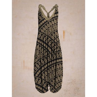Printed Loose Large Size Haren Pants Beach Suspender Jumpsuit