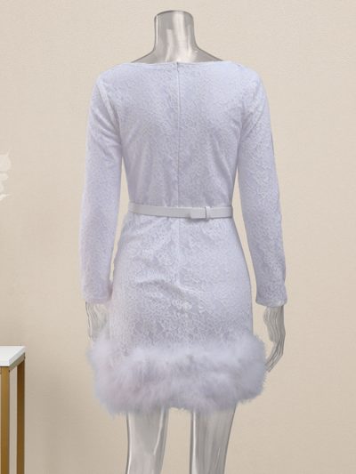 European And American Celebrity Temperament Lace Fur Patchwork Dress