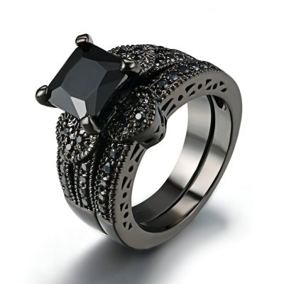 Popular Double-row Black Diamond Ring