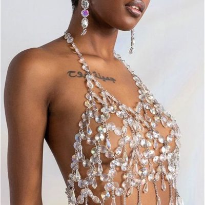 Women's Shiny Crystal Pendant Vest