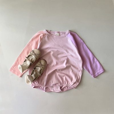 Contrast Color Long-sleeved Stitching Pullover Raglan Sleeve Jumpsuit