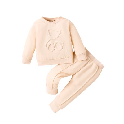 Printed Bear Pullover Sweater Pleated Trousers Sports Suit