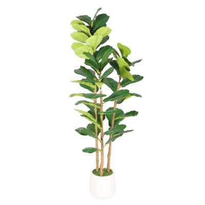 5.2FT Artificial Fiddle Leaf Fig Tree With Decorative White Pot, Real Touch Fake Indoor Plant for Home Office Living Room Corner Decoration, 1pc/set