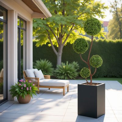 Artificial Boxwood Topiary Tree, 5FT Tall Triple Ball-Shaped Faux Plant  Indoor or Outdoor Home and Office Decoration, 1pc/set