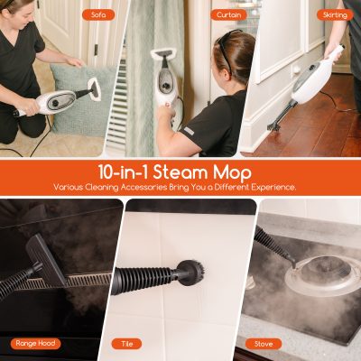 Steam Mops for Floor Cleaning, Unique Double-Sided Flip Design, 15 Seconds Fast Heating 10-in-1 Steam Cleaner for Kitchen, Living Room Wood Floor Tile Cleaning