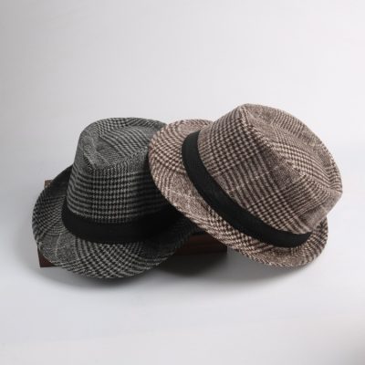 Small Stylish Top Hat Female Houndstooth Woolen Hat