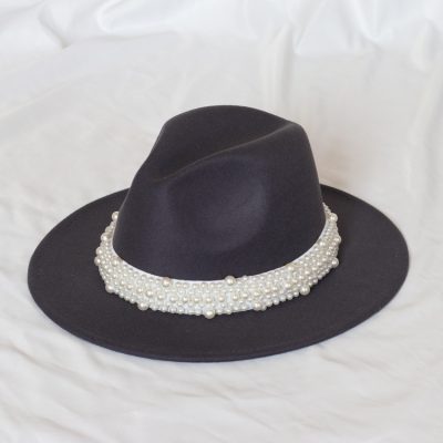Handmade Pearl Top Hat Big Brim Fur Felt Hat