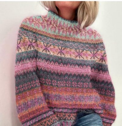 Printed Round Neck Sweater Thick Needle Fabric
