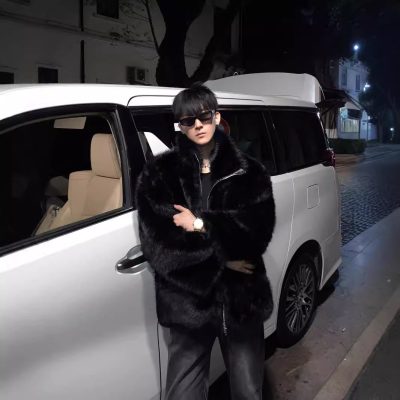Fashionable Warm Young Black Fur Coat For Men